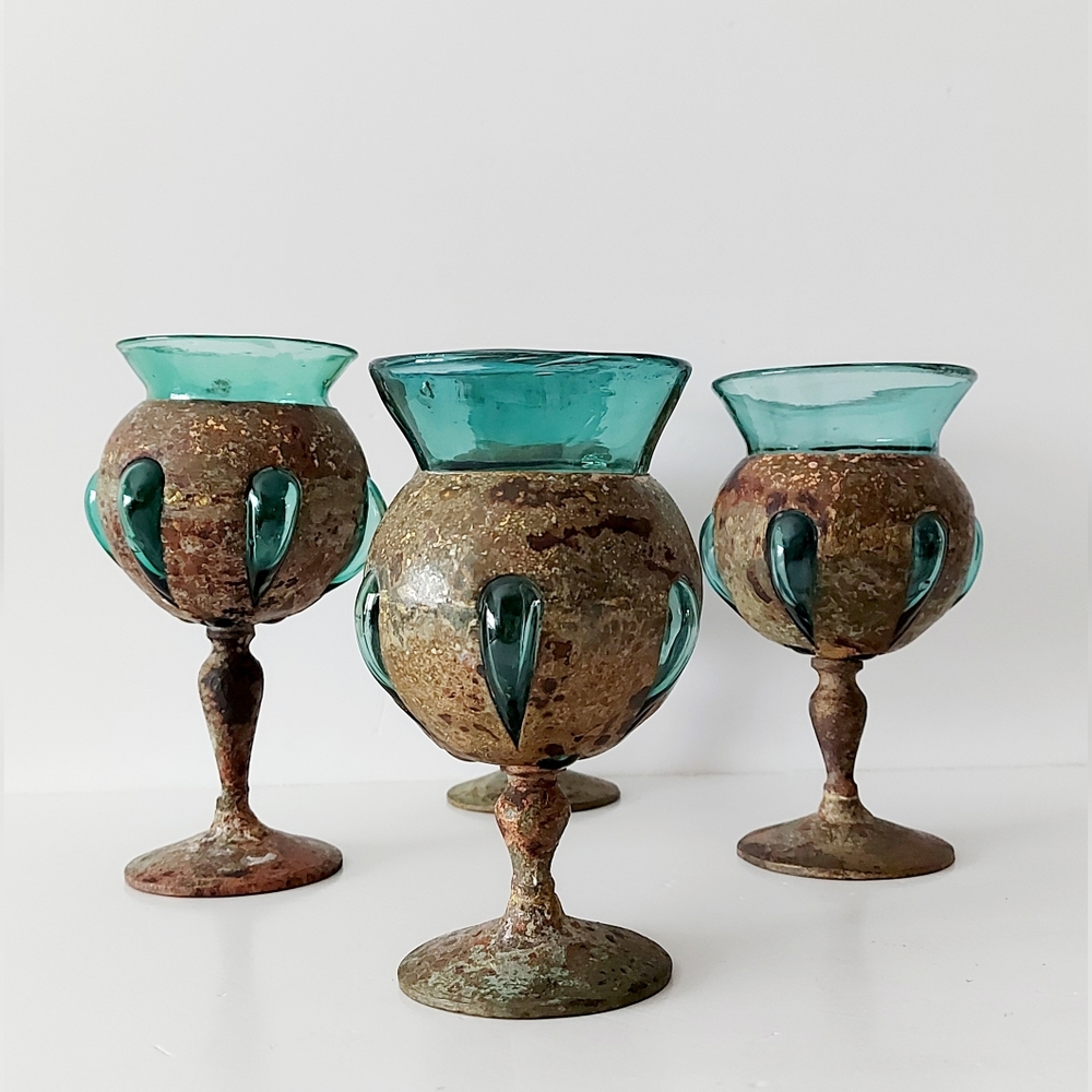 4 very rare imprisoned/caged glass wine cups